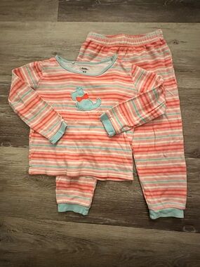 Carter's Coral and Mint Stripe Pajama Set with Cat Applique